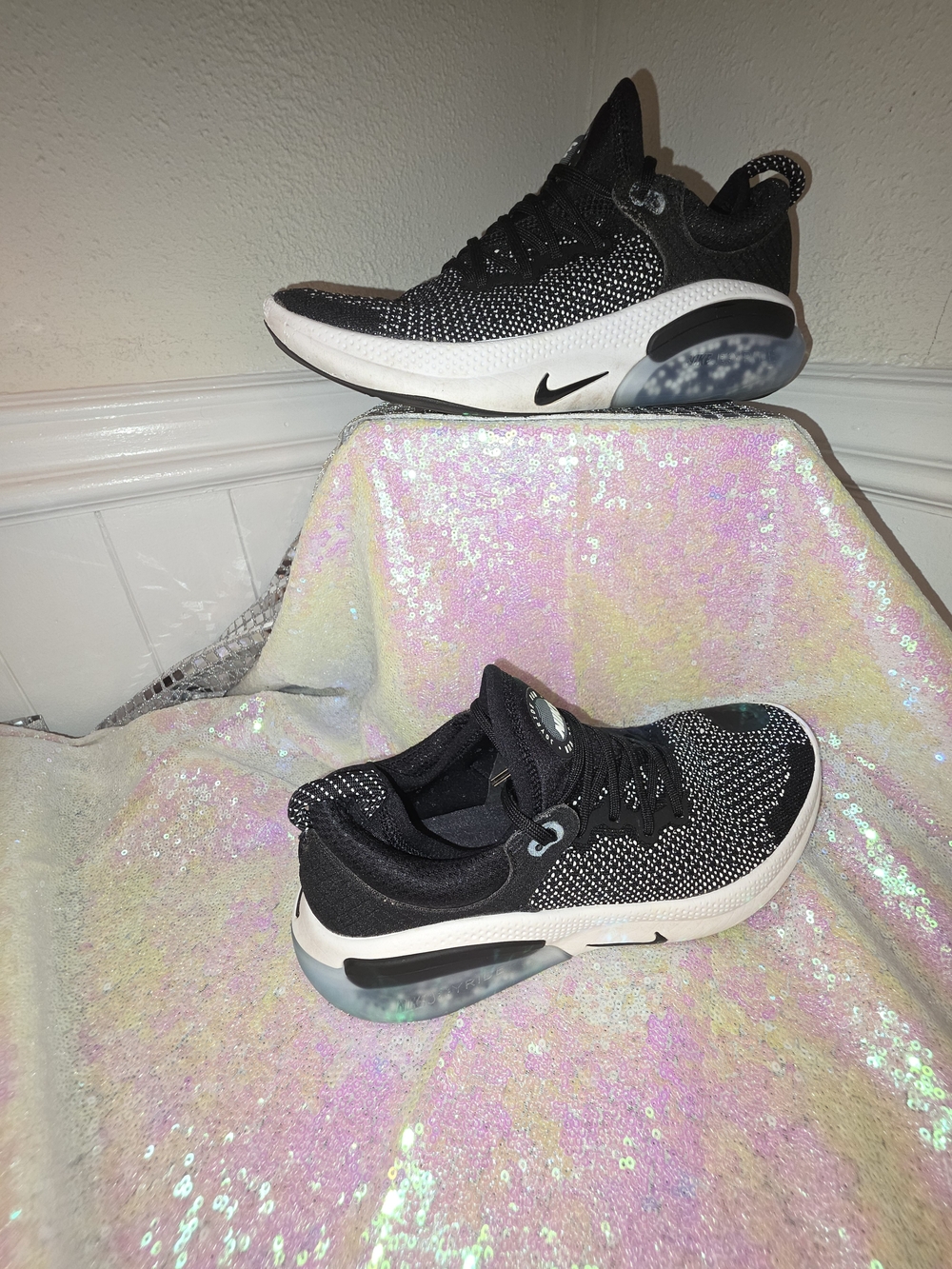 Nike Kids' Black and White Knit Athletic Sneakers